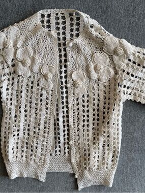 Women's handmade Crochet Floral Button-Front Sweater Cardigan - Cream